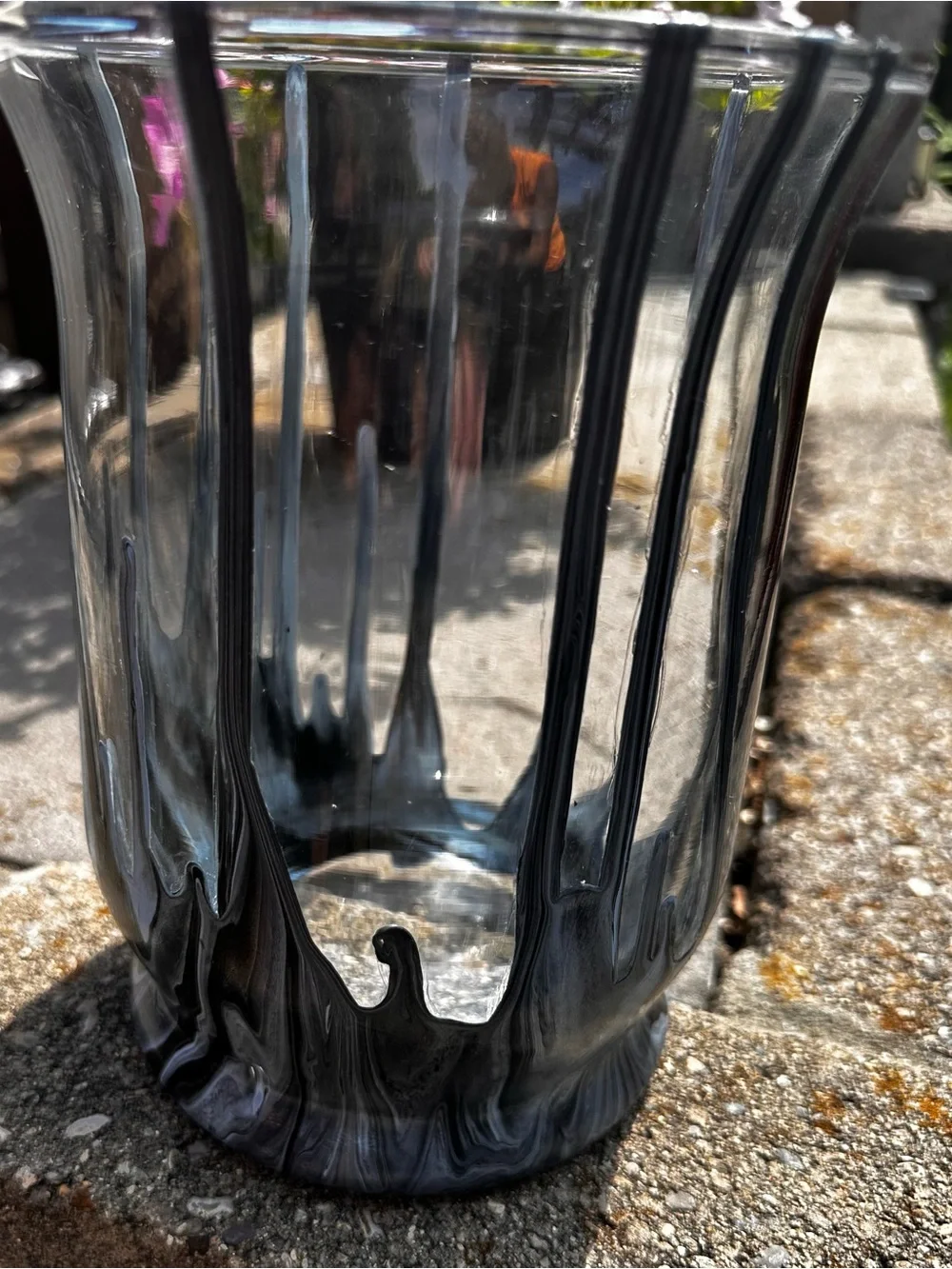 Hand crafted abstract Art Glass Vase with Black Drip Design